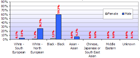 Bar chart showing ethnicity of persons accused in gun crime