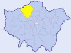 Map of London showing location of the London borough of Barnet