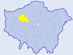 Map of London showing location of the London borough of Brent