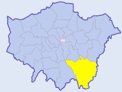 Map of London showing location of the London borough of Bromley