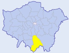 Map of London showing location of the London borough of Croydon