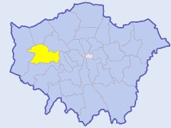 Map of London showing location of the London borough of Ealing