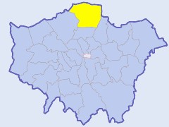 Map of London showing location of the London borough of Enfield