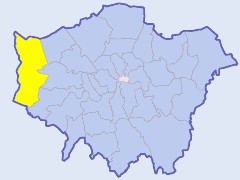 Map of London showing location of the London borough of Hillingdon
