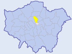 Map of London showing location of the London borough of Islington