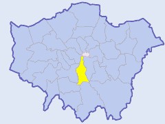 Map of London showing location of the London borough of Lambeth
