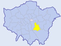 Map of London showing location of the London borough of Lewisham