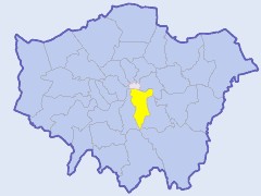 Map of London showing location of the London borough of Southwark