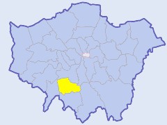 Map of London showing location of the London borough of Sutton