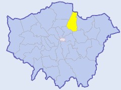 Map of London showing location of the London borough of Waltham Forest