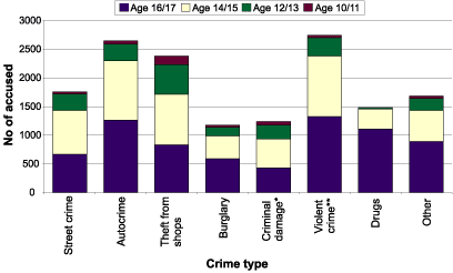 Graph-breakdown of young offenders by crime category